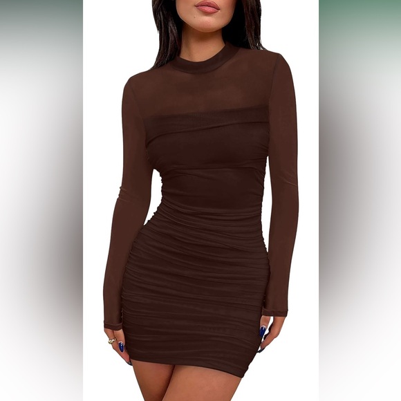 Dresses & Skirts - 🌱🦢4 FOR $15!🦢🌱 omen's Mesh Sheer Long Sleeve Ruched Mini Dress